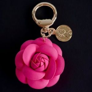 Fuchsia Pink Leather Handmade Rose on Keychain. Bag Charm. NWOT